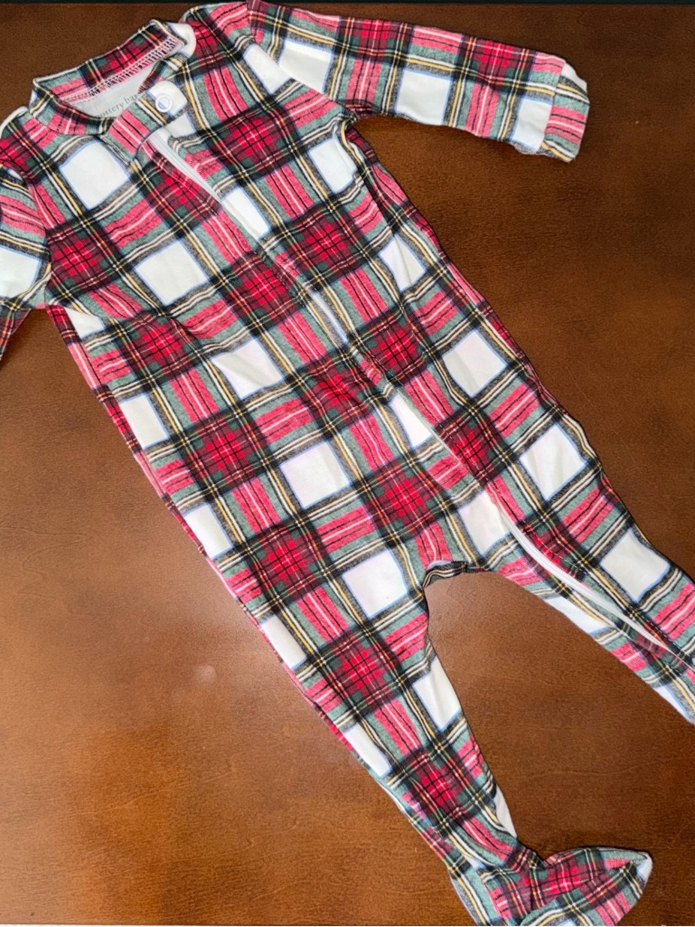 Pottery Barn Kids Red, White & Green Plaid Footed One-Piece